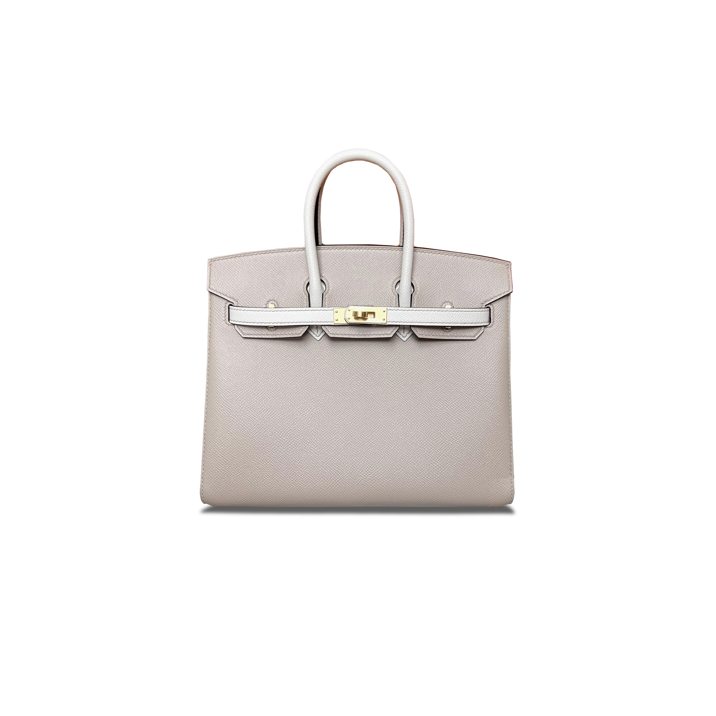 H**mes birkin 25 epsom trench coat grey and milkshake white gold buttons h028369ck2o (25*18*13cm)
